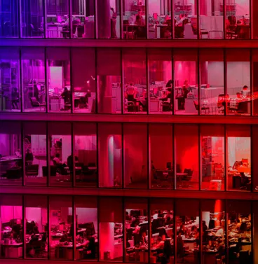 employees inside corporate building
